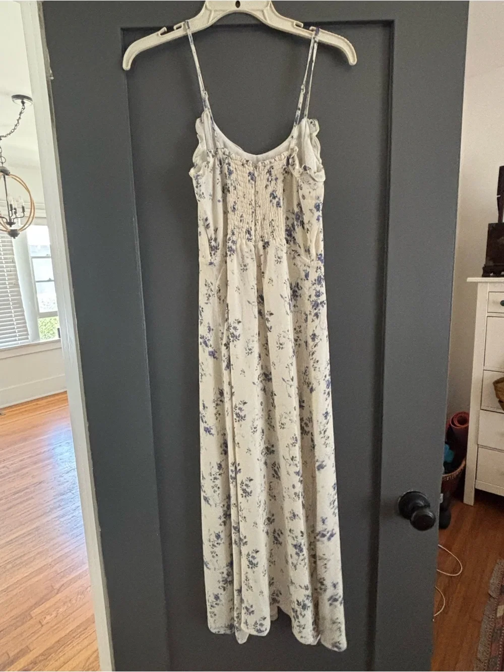 Reformation Cream Floral Midi Slip Dress with Blue Print - Picture 2 of 2